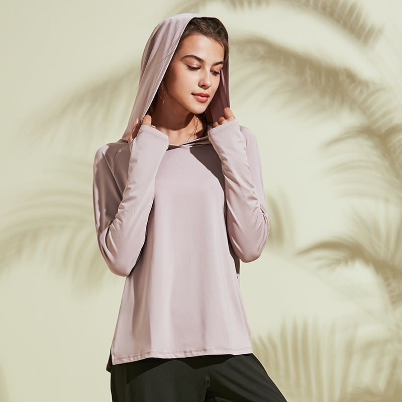 Women's Hooded Long Sleeve Fitness Top - Blue Force Sports