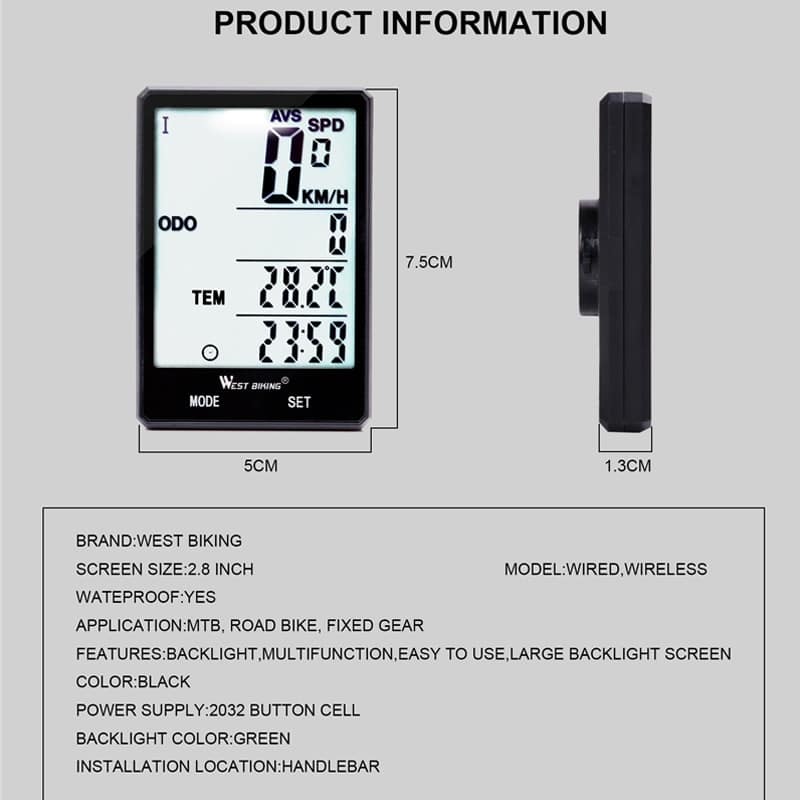Wireless Waterproof Cycling Computer With Light - Blue Force Sports