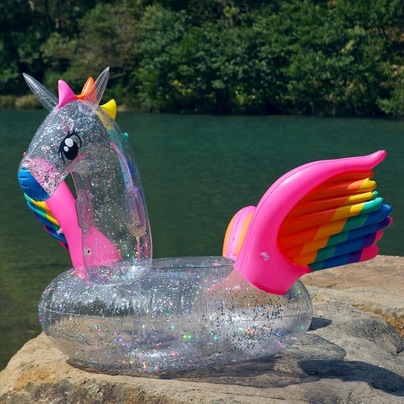Inflatable Glitter Transparent Unicorn Shaped Water Fun Toy - Blue Force Sports