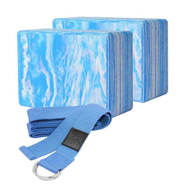Anti Slip Patterned Yoga Block with Strap - Blue Force Sports