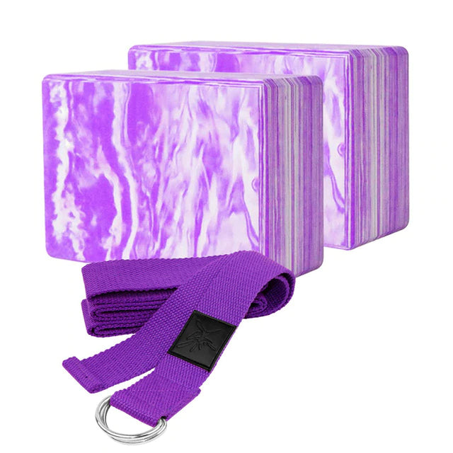 Anti Slip Patterned Yoga Block with Strap - Blue Force Sports