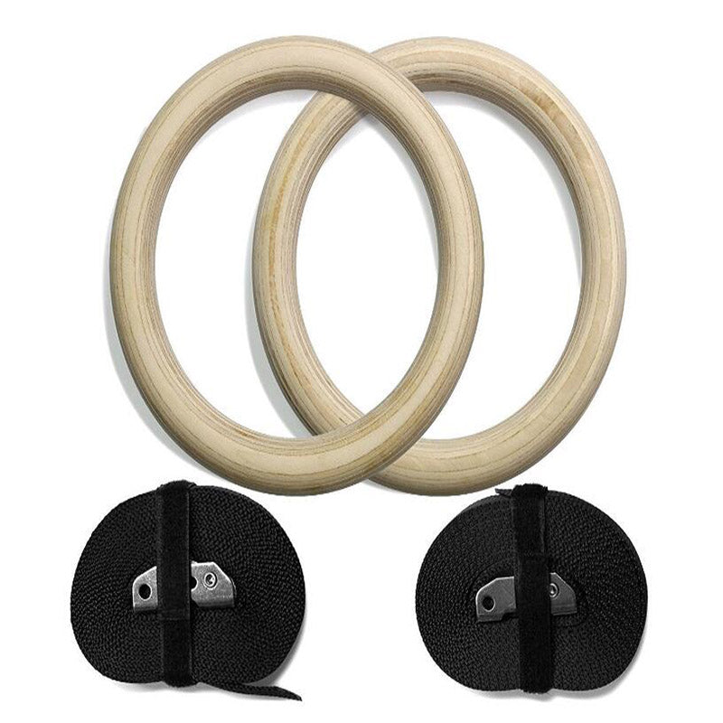 Wooden Gymnastic Rings with Adjustable Straps - Blue Force Sports