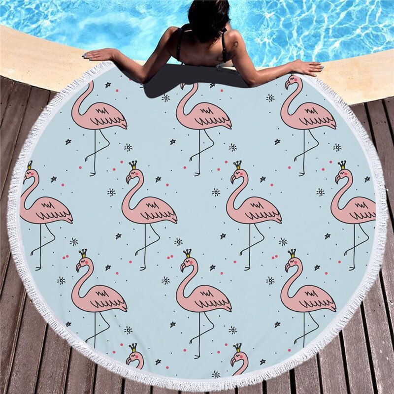 Flamingo Printed Round Beach Towel - Blue Force Sports