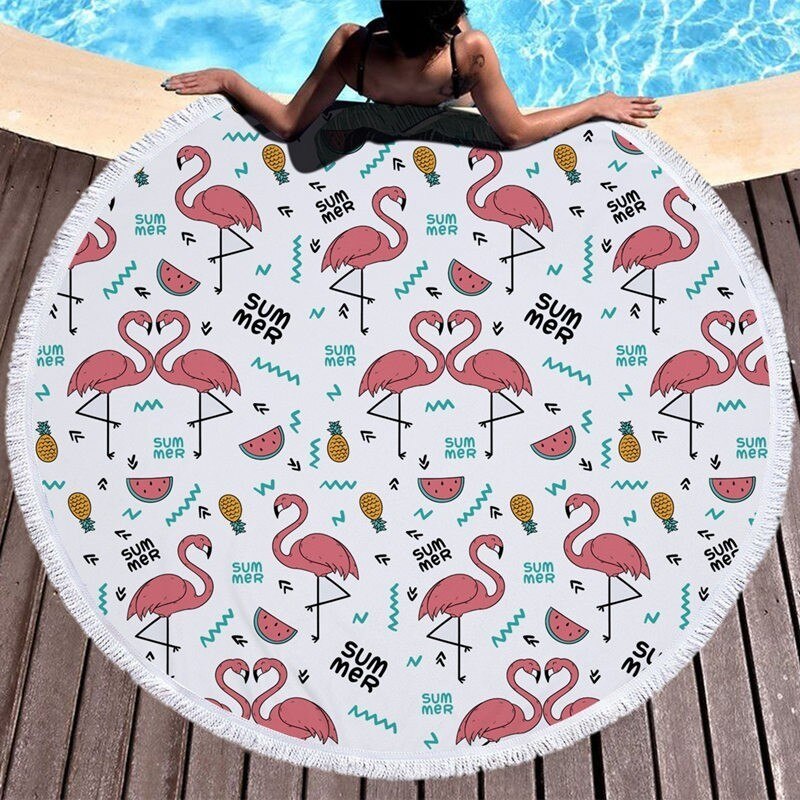 Flamingo Printed Round Beach Towel