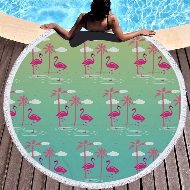Flamingo Printed Round Beach Towel