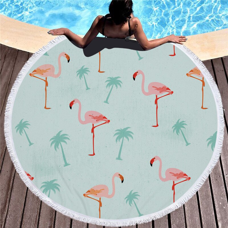 Flamingo Printed Round Beach Towel - Blue Force Sports