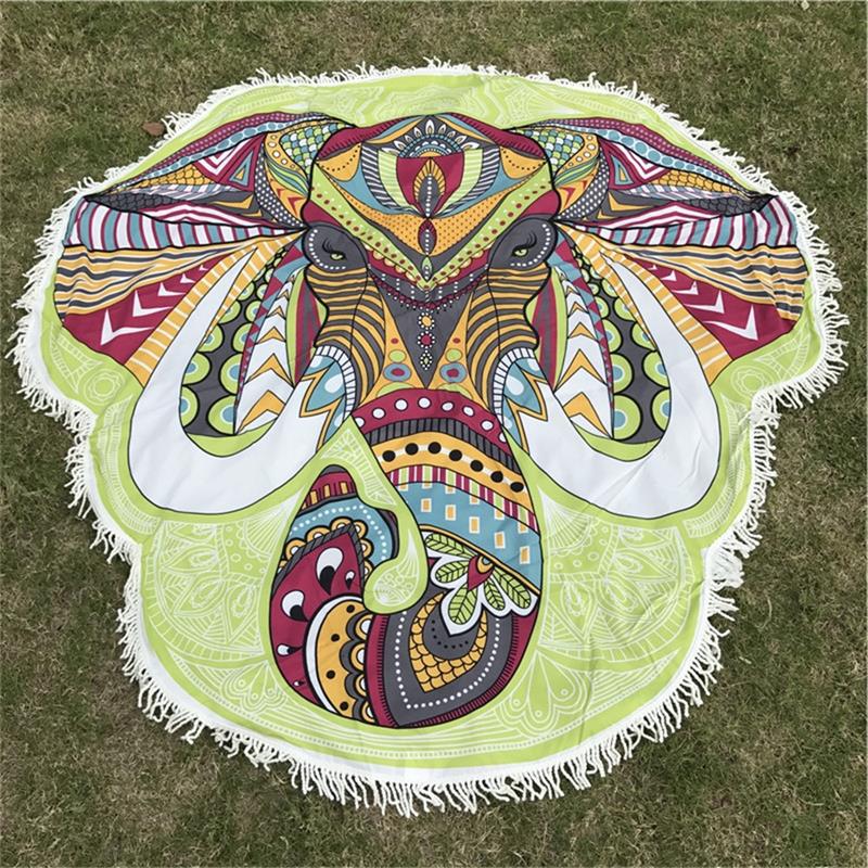 Beach Blanket with Ethnically Stylized Elephant Print