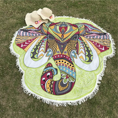 Beach Blanket with Ethnically Stylized Elephant Print