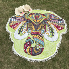 Beach Blanket with Ethnically Stylized Elephant Print