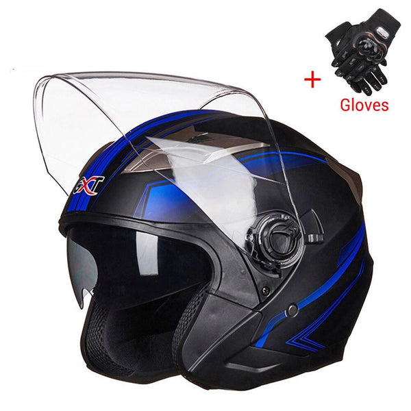 Moto Half Face Double Lens Helmet - Blue Force Sports