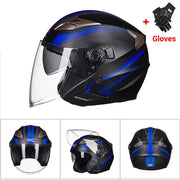 Moto Half Face Double Lens Helmet - Blue Force Sports