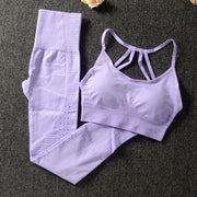 Women's Solid Color Sports Bra and Leggings Set - Blue Force Sports