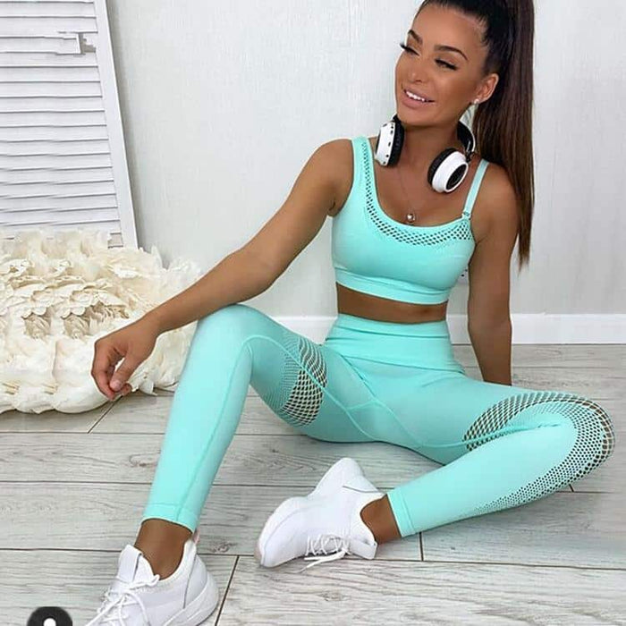 Solid Color Seamless Yoga Set for Women - Blue Force Sports