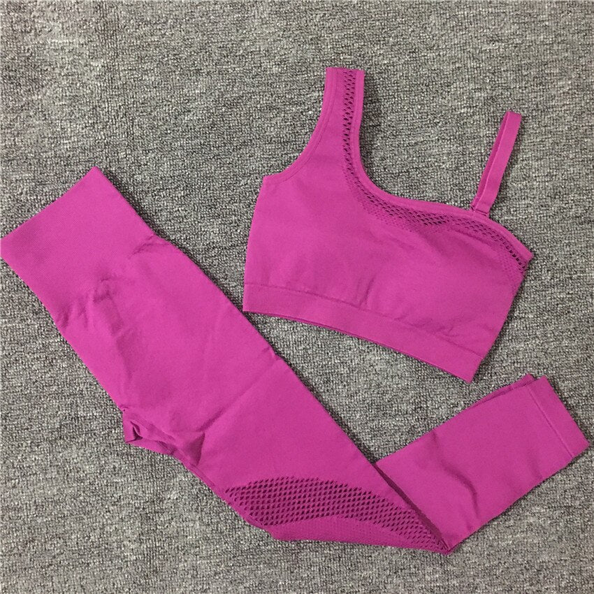 Solid Color Seamless Yoga Set for Women - Blue Force Sports