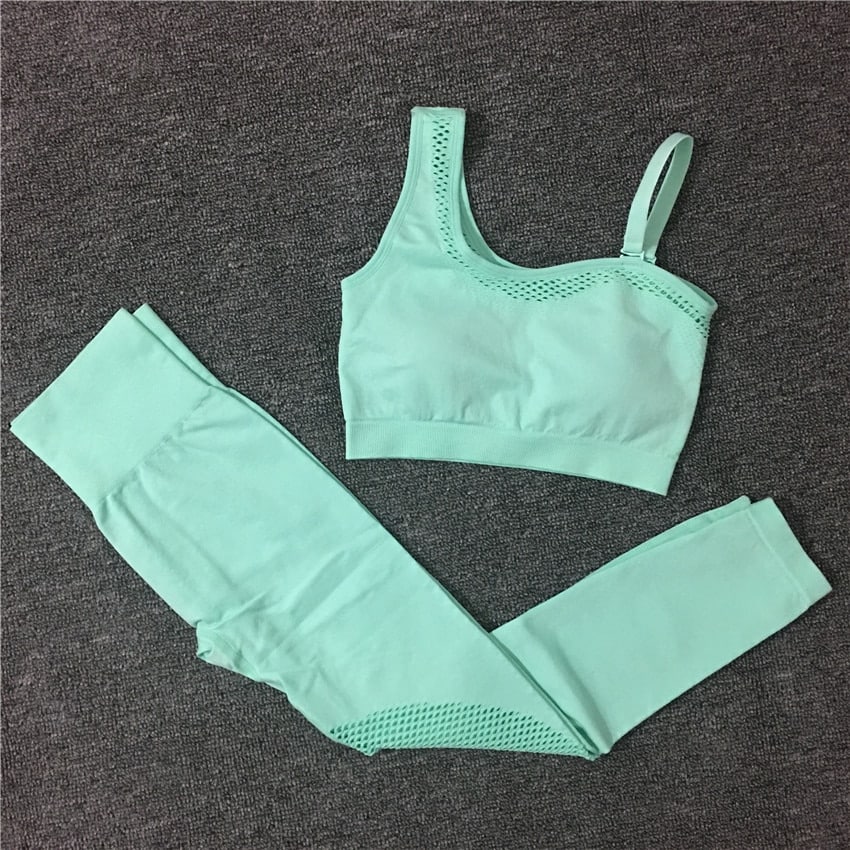 Solid Color Seamless Yoga Set for Women - Blue Force Sports