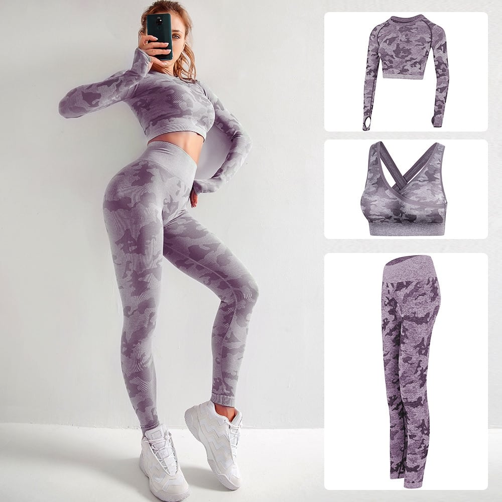 Yoga Seamless Camouflage Printed Sportswear for Women - Blue Force Sports