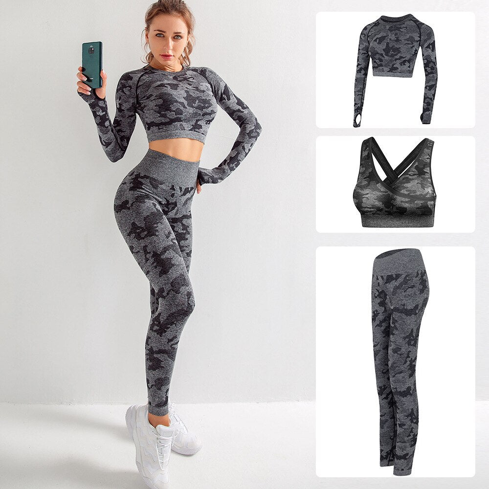 Yoga Seamless Camouflage Printed Sportswear for Women - Blue Force Sports