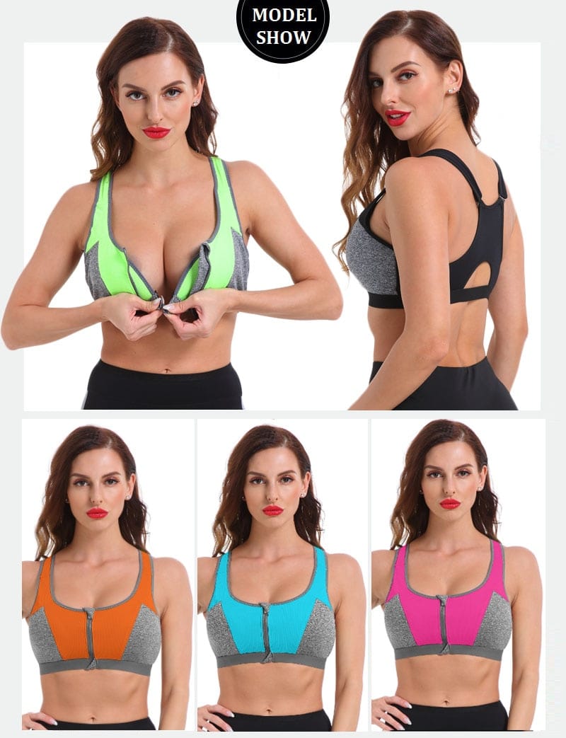 Women's Sexy Push Up Sports Bra with Front Zipper - Blue Force Sports