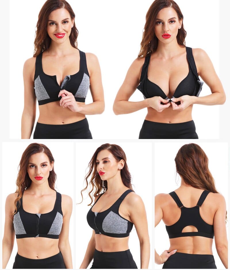 Women's Sexy Push Up Sports Bra with Front Zipper - Blue Force Sports