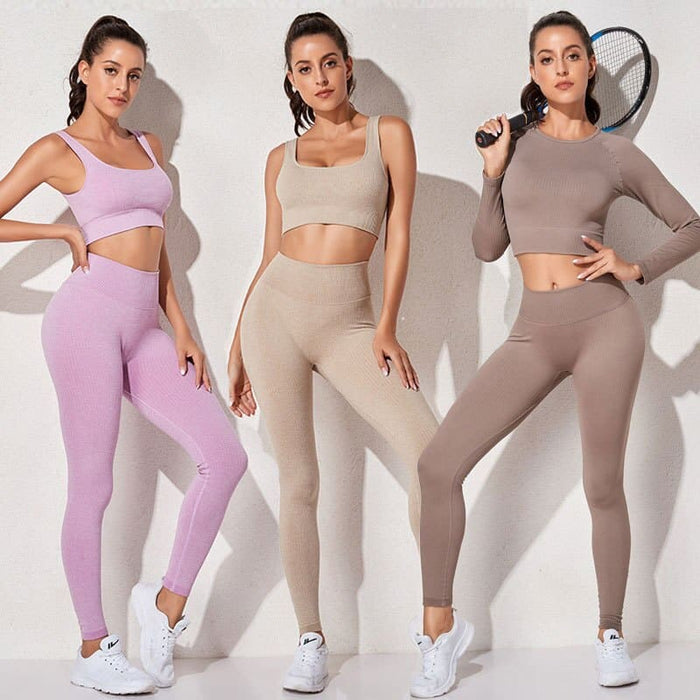 Women's Seamless Ribbed Yoga Set - Blue Force Sports