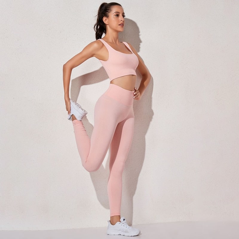 Women's Seamless Ribbed Yoga Set - Blue Force Sports