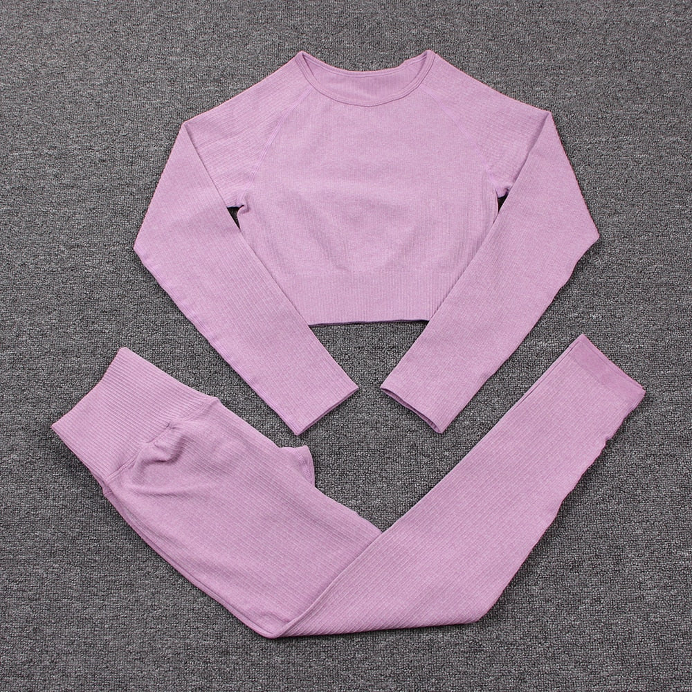 Women's Seamless Ribbed Yoga Set - Blue Force Sports