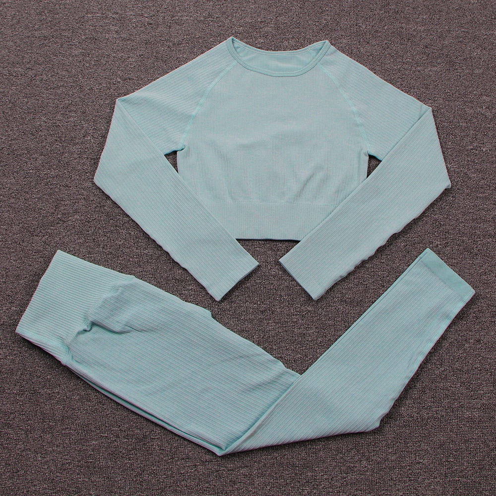 Women's Seamless Ribbed Yoga Set - Blue Force Sports