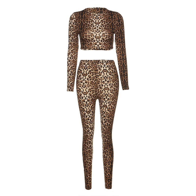 Sexy Leopard Print Stretch Cropped Top and Sport Leggings - Blue Force Sports