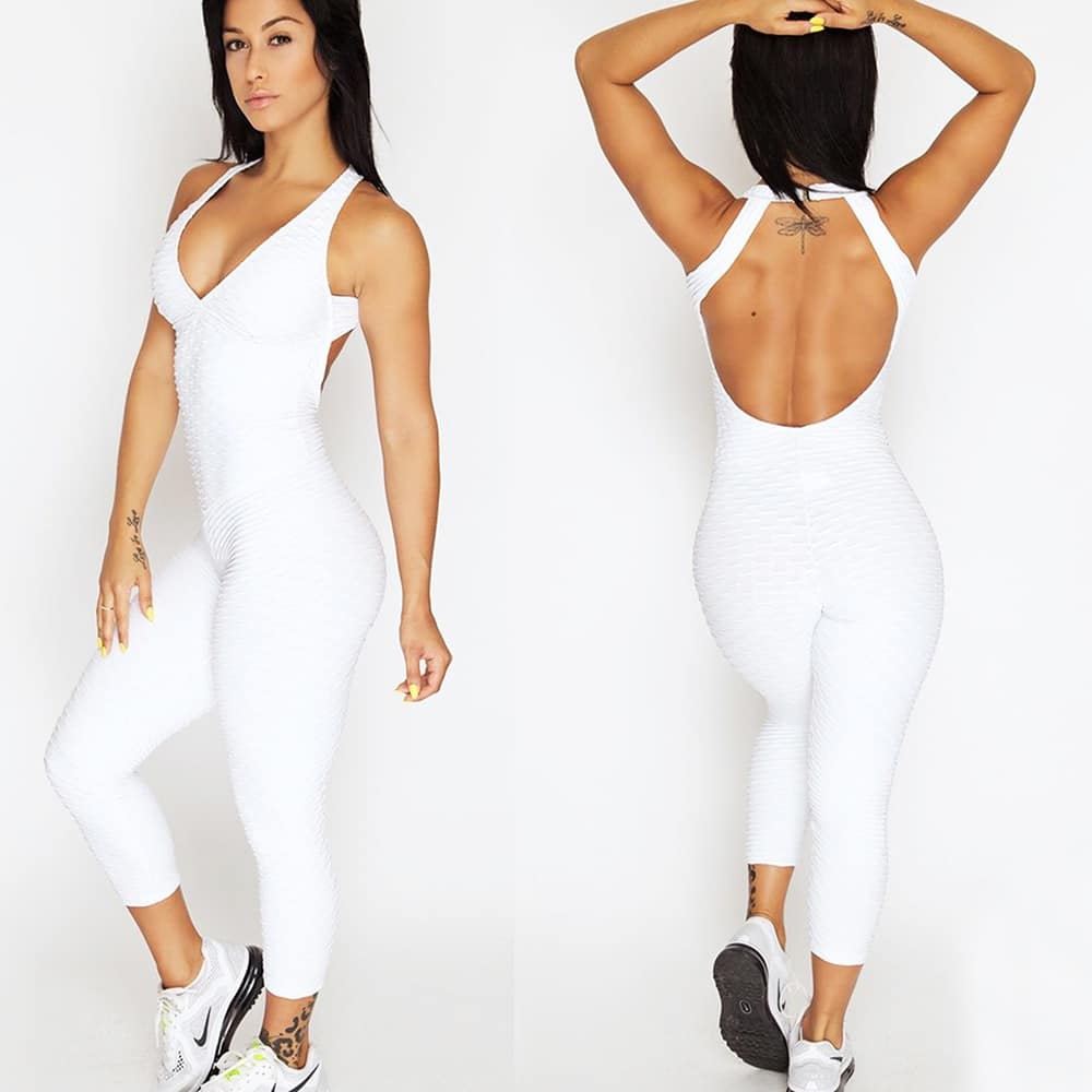 Women's Solid Color Textured Sports Jumpsuit - Blue Force Sports
