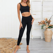 Women's Solid Color Sports Leggings and Bra Set - Blue Force Sports