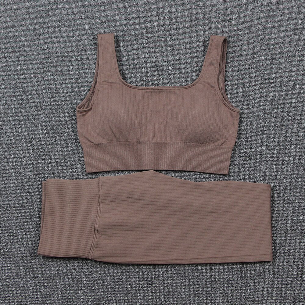 Women's Solid Color Sports Leggings and Bra Set - Blue Force Sports