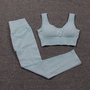 Women's Solid Color Sports Leggings and Bra Set - Blue Force Sports