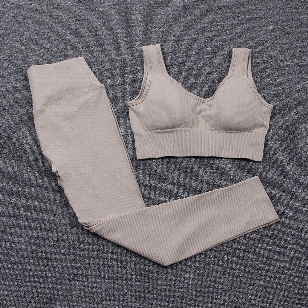 Women's Solid Color Sports Leggings and Bra Set - Blue Force Sports