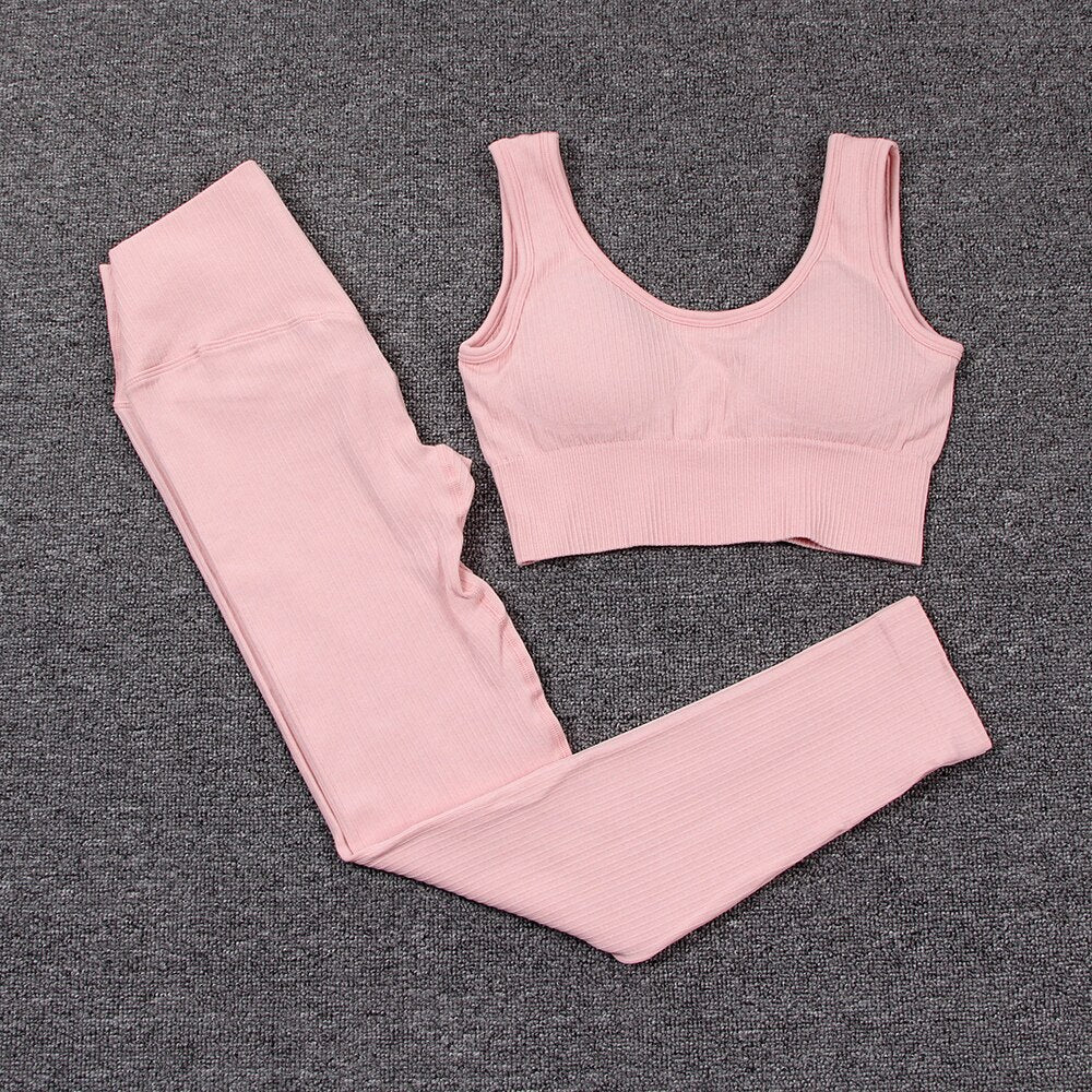 Women's Solid Color Sports Leggings and Bra Set - Blue Force Sports
