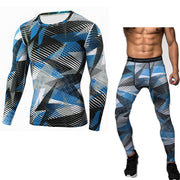 Men's Bodybuilding Compression Tights & Shirt With Long Sleeves - Blue Force Sports