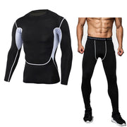Men's Bodybuilding Compression Tights & Shirt With Long Sleeves - Blue Force Sports