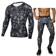 Men's Bodybuilding Compression Tights & Shirt With Long Sleeves - Blue Force Sports