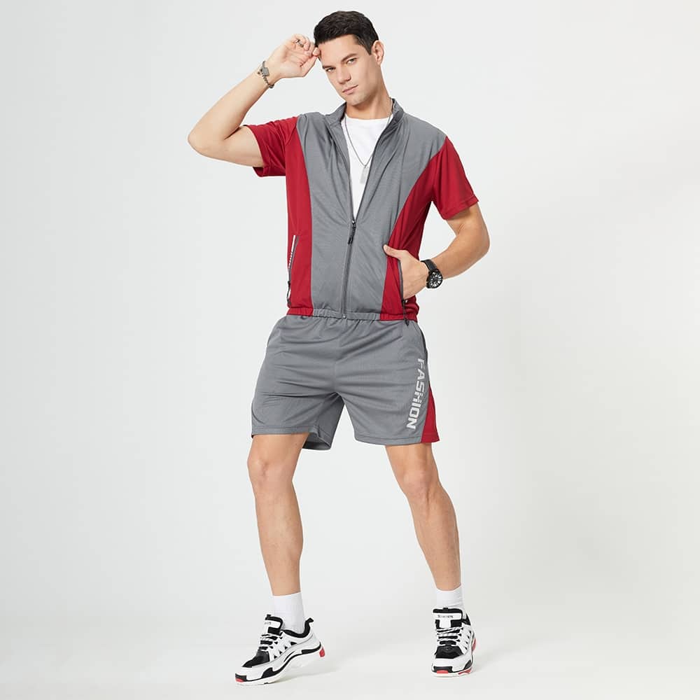 Men's Summer Short Sleeved Zipper Tracksuit - Blue Force Sports