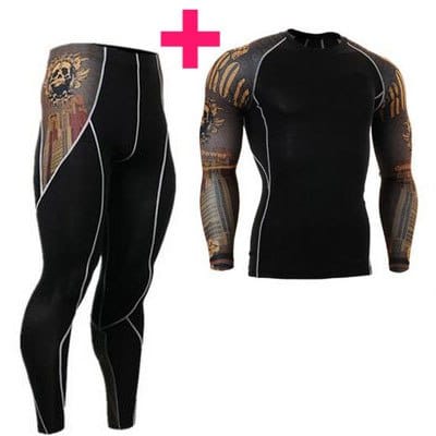 (Running Set) Men's Compression Tight Suit - Blue Force Sports