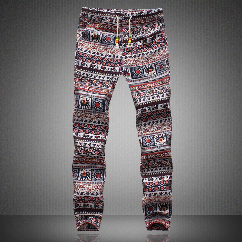Men's Colorful Boho Pattern Linen Pants - Blue Force Sports