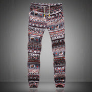Men's Colorful Boho Pattern Linen Pants - Blue Force Sports