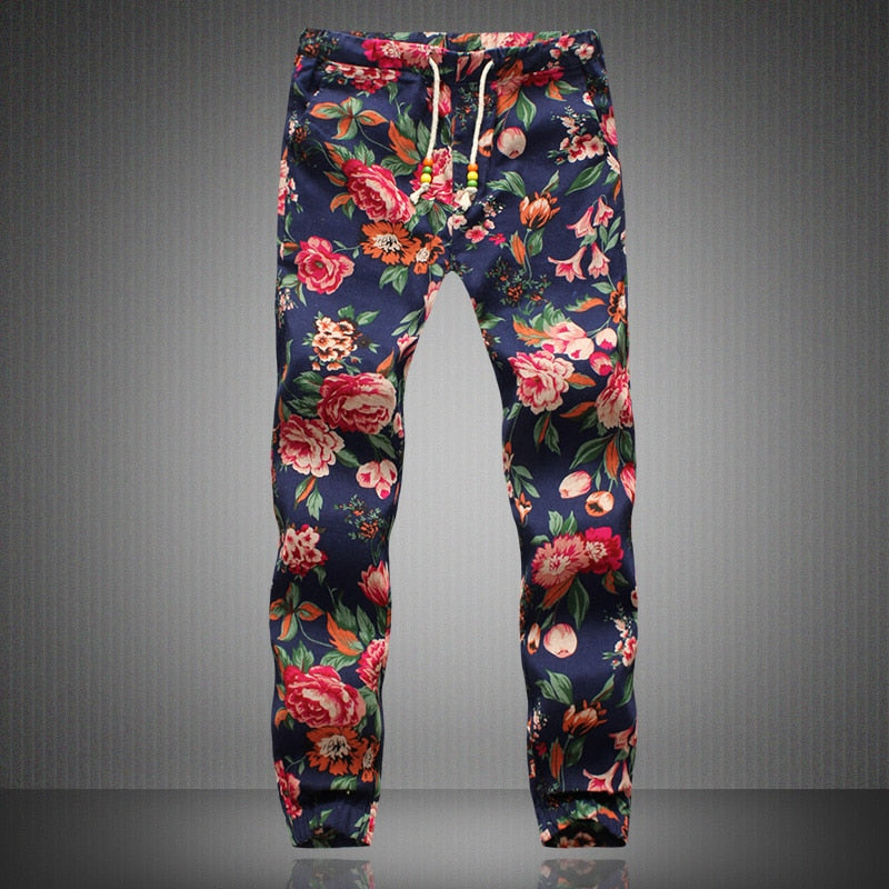 Men's Colorful Boho Pattern Linen Pants - Blue Force Sports