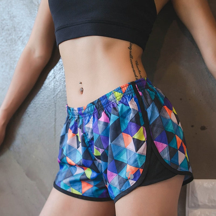 Women's Mosaic Pattern Sports Shorts - Blue Force Sports