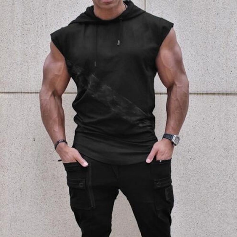 Men's Asymmetric Print Hooded Tank Top - Blue Force Sports