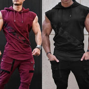 Men's Asymmetric Print Hooded Tank Top - Blue Force Sports