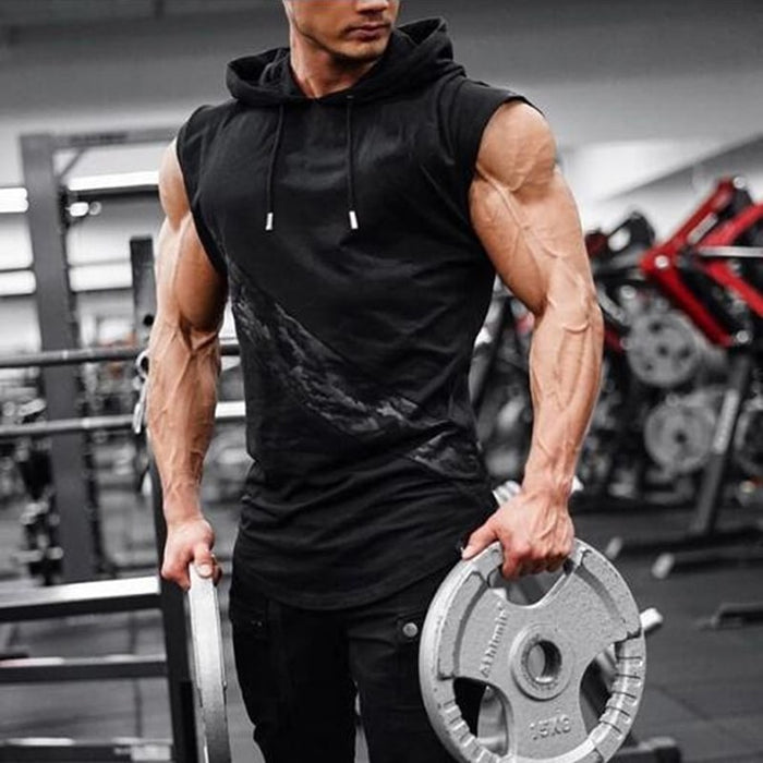 Men's Asymmetric Print Hooded Tank Top - Blue Force Sports