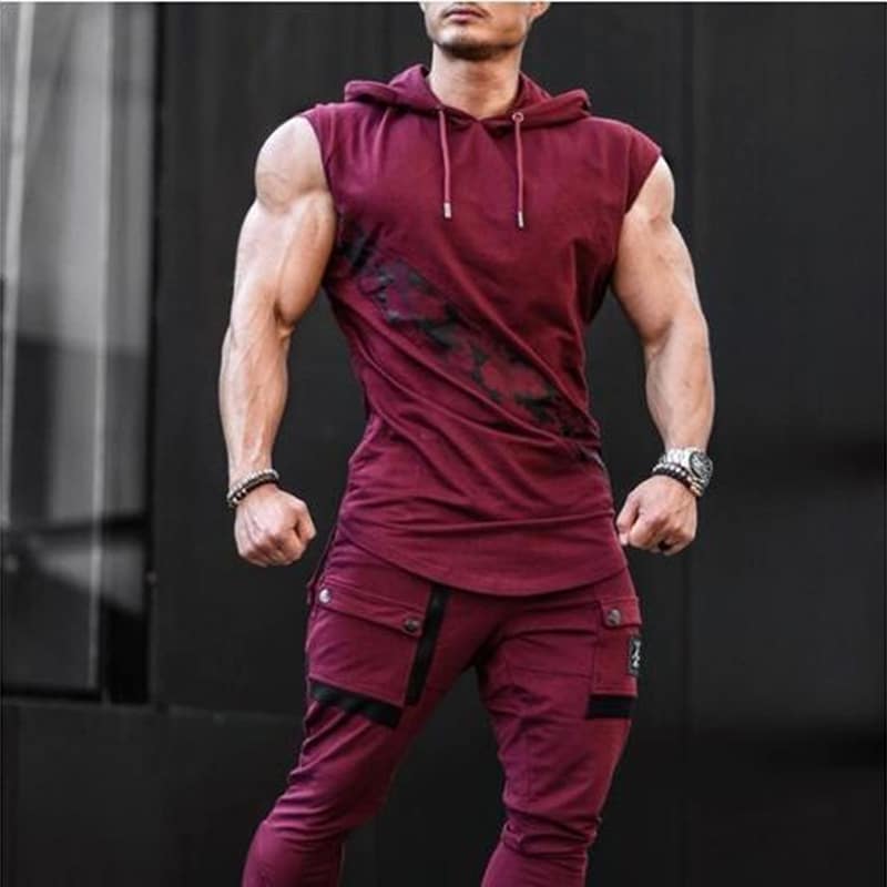 Men's Asymmetric Print Hooded Tank Top - Blue Force Sports