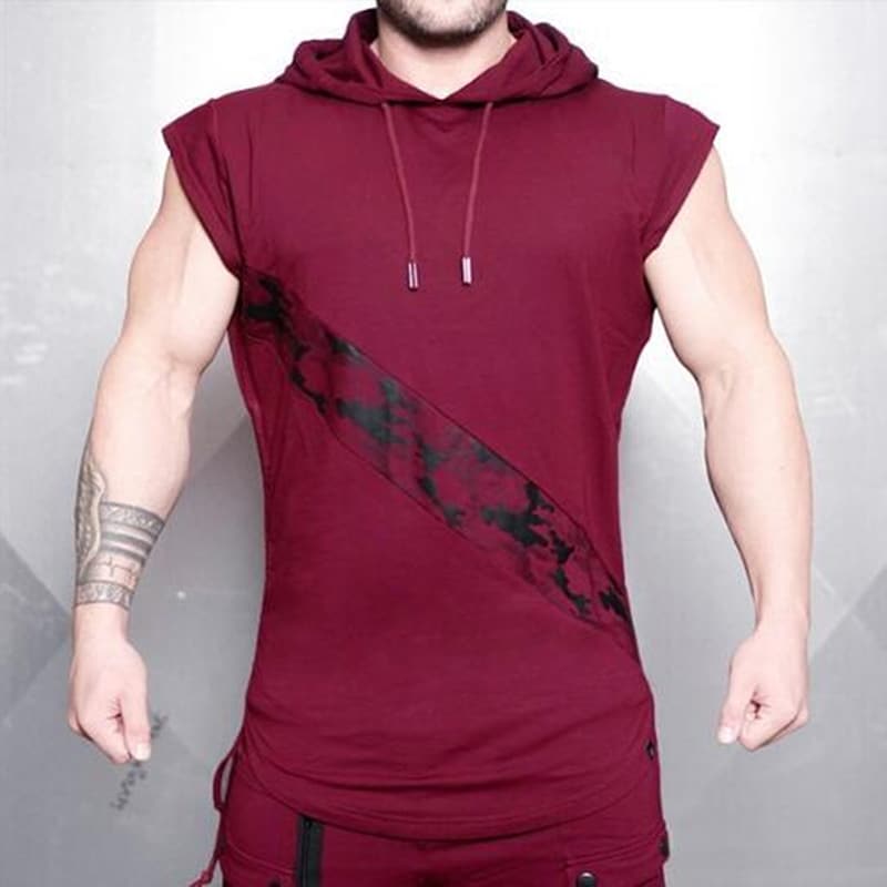 Men's Asymmetric Print Hooded Tank Top - Blue Force Sports