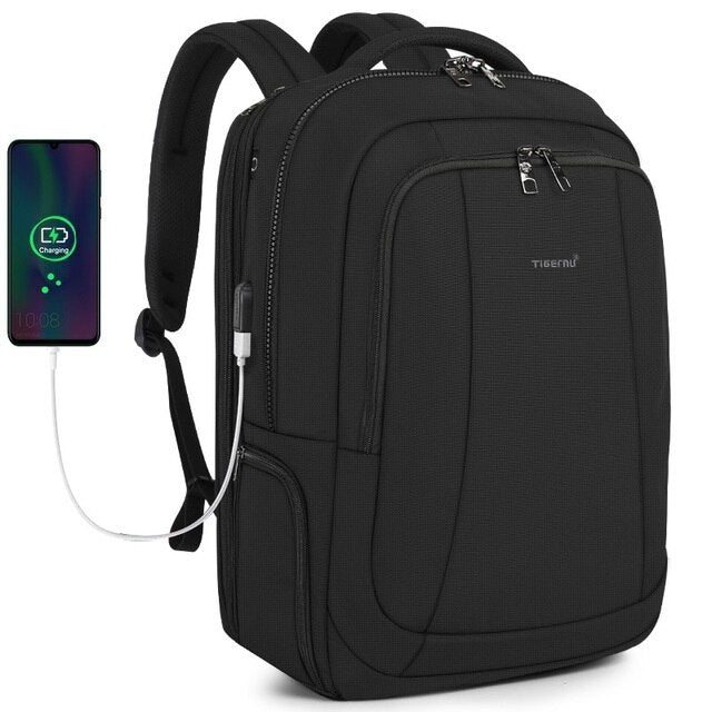 Anti-Theft Solid Unisex Travel Laptop Backpack with USB - Blue Force Sports