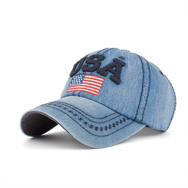 Demin Baseball Cap with Embroidery - Blue Force Sports